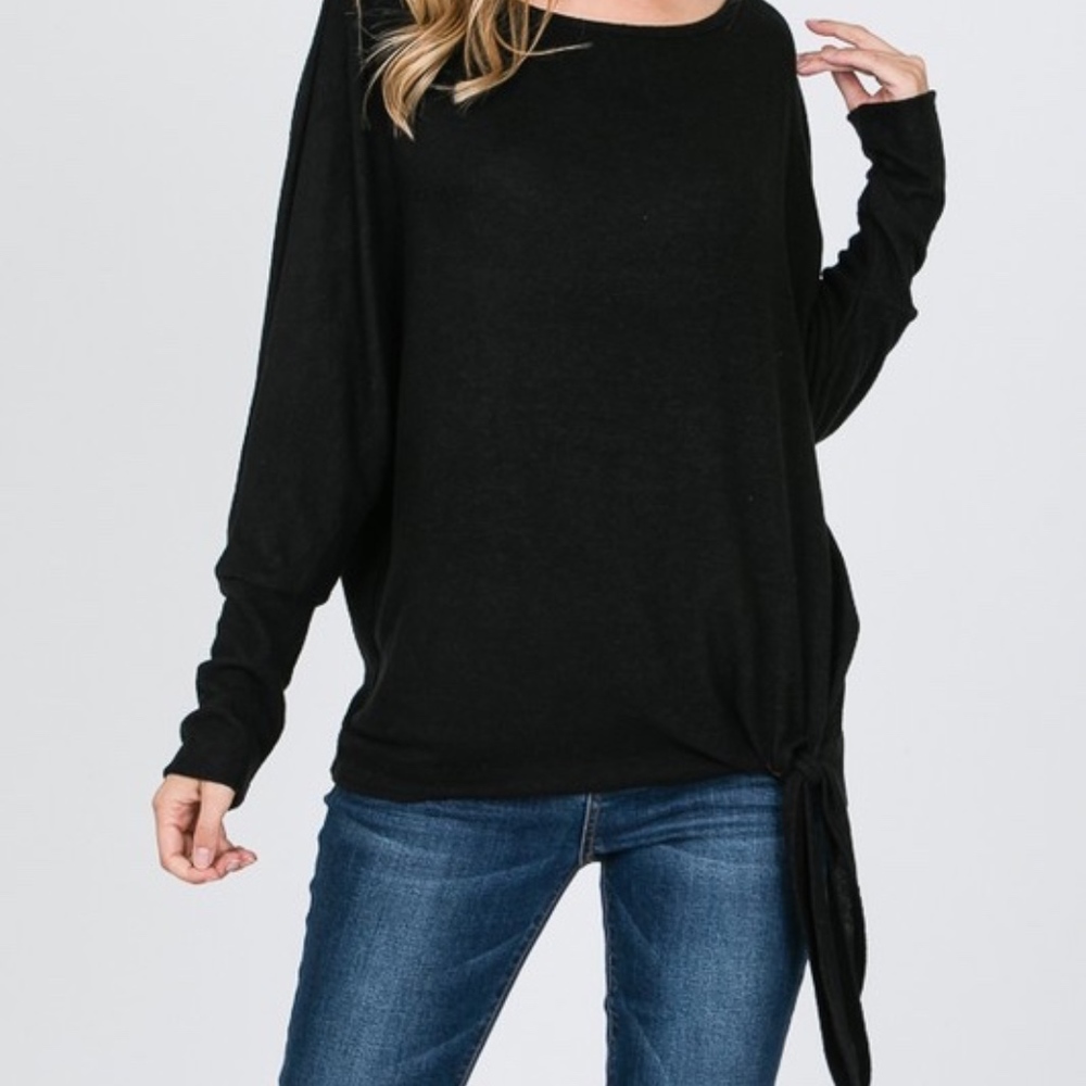 NWT Black Long Sleeve Knit Top with Side Tie Detail